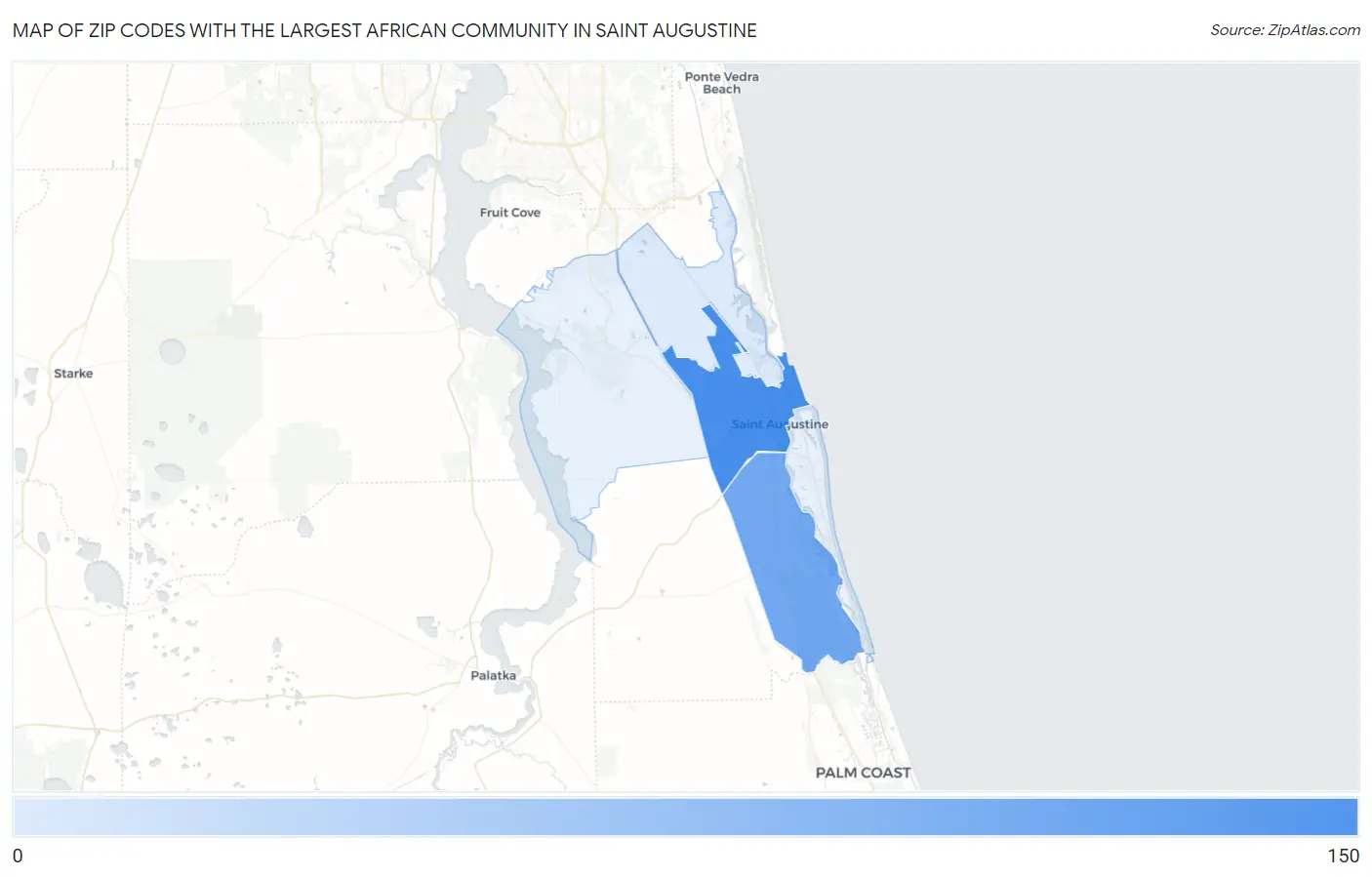 Zip Codes with the Largest African Community in Saint Augustine Map
