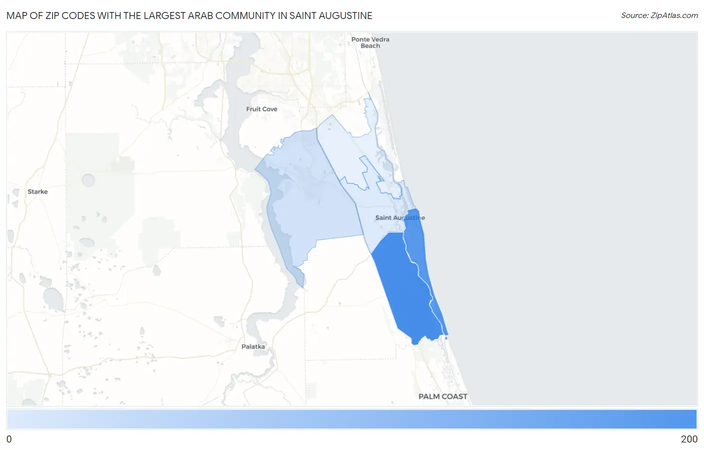 Zip Codes with the Largest Arab Community in Saint Augustine Map