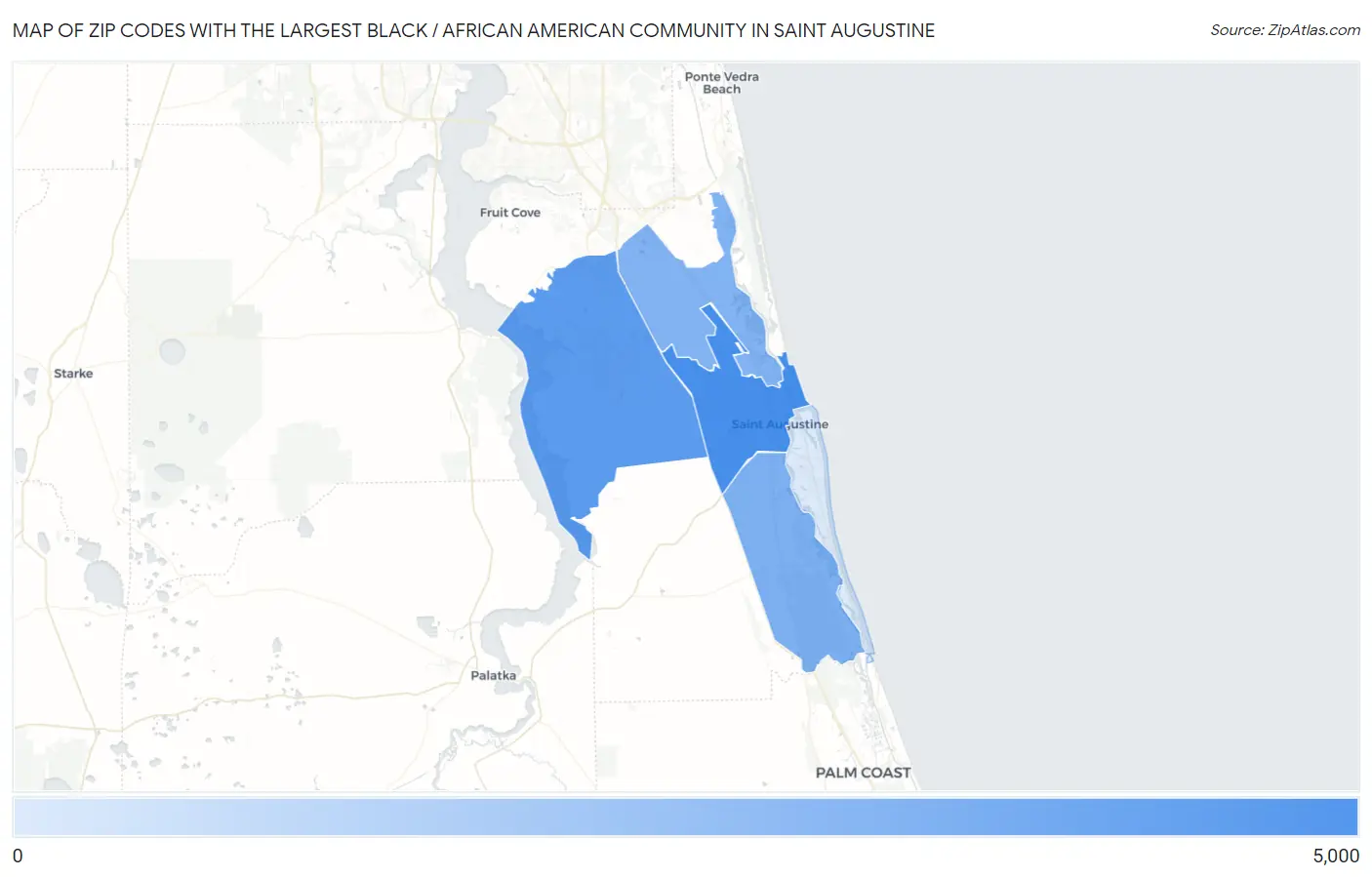 Zip Codes with the Largest Black / African American Community in Saint Augustine Map