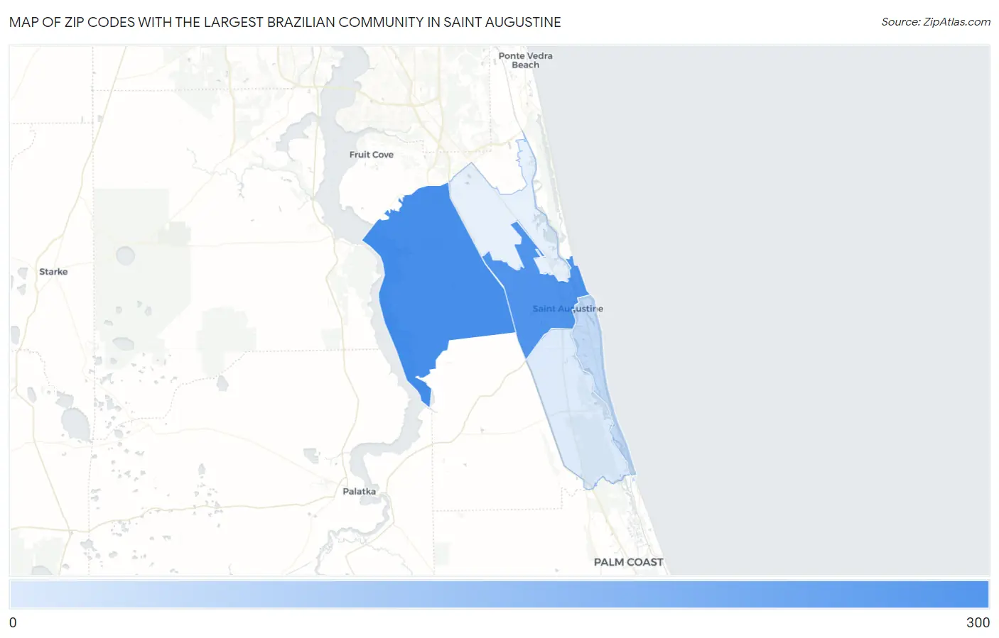 Zip Codes with the Largest Brazilian Community in Saint Augustine Map