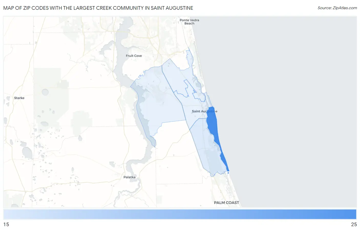 Zip Codes with the Largest Creek Community in Saint Augustine Map