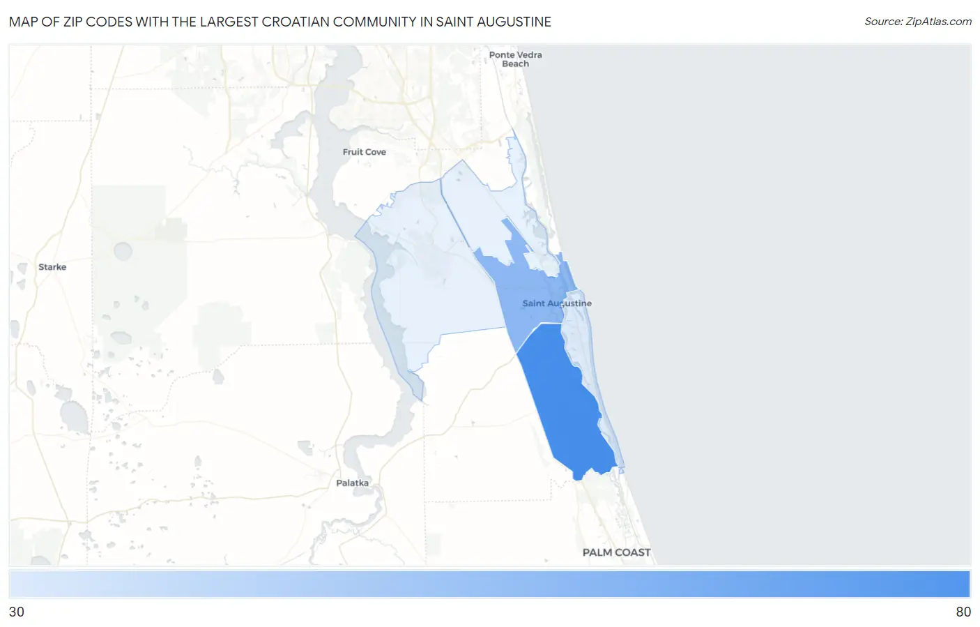 Zip Codes with the Largest Croatian Community in Saint Augustine Map