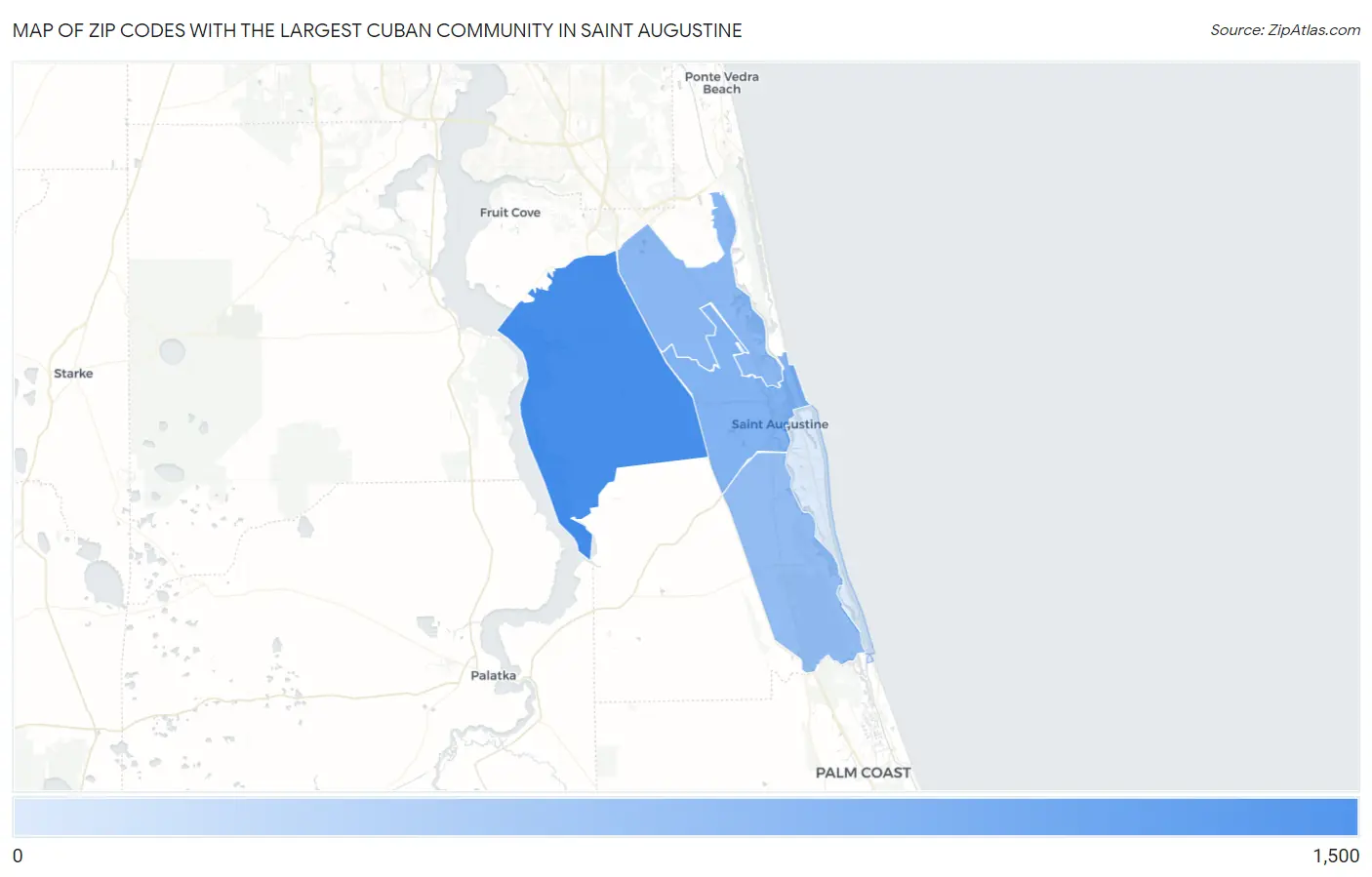 Zip Codes with the Largest Cuban Community in Saint Augustine Map