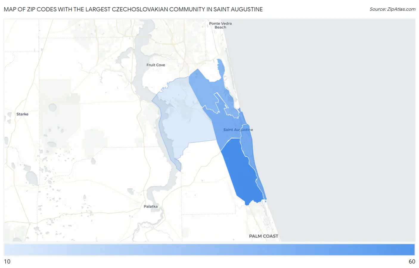 Zip Codes with the Largest Czechoslovakian Community in Saint Augustine Map
