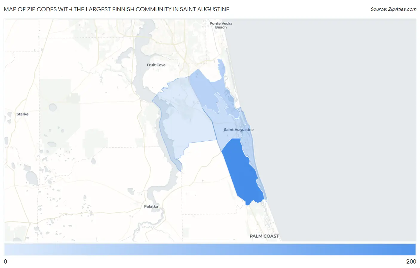 Zip Codes with the Largest Finnish Community in Saint Augustine Map