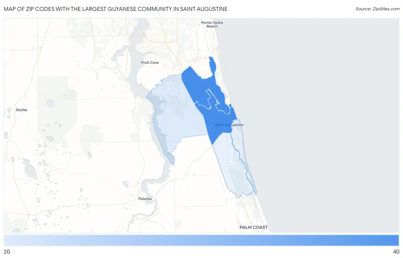 Zip Codes with the Largest Guyanese Community in Saint Augustine Map