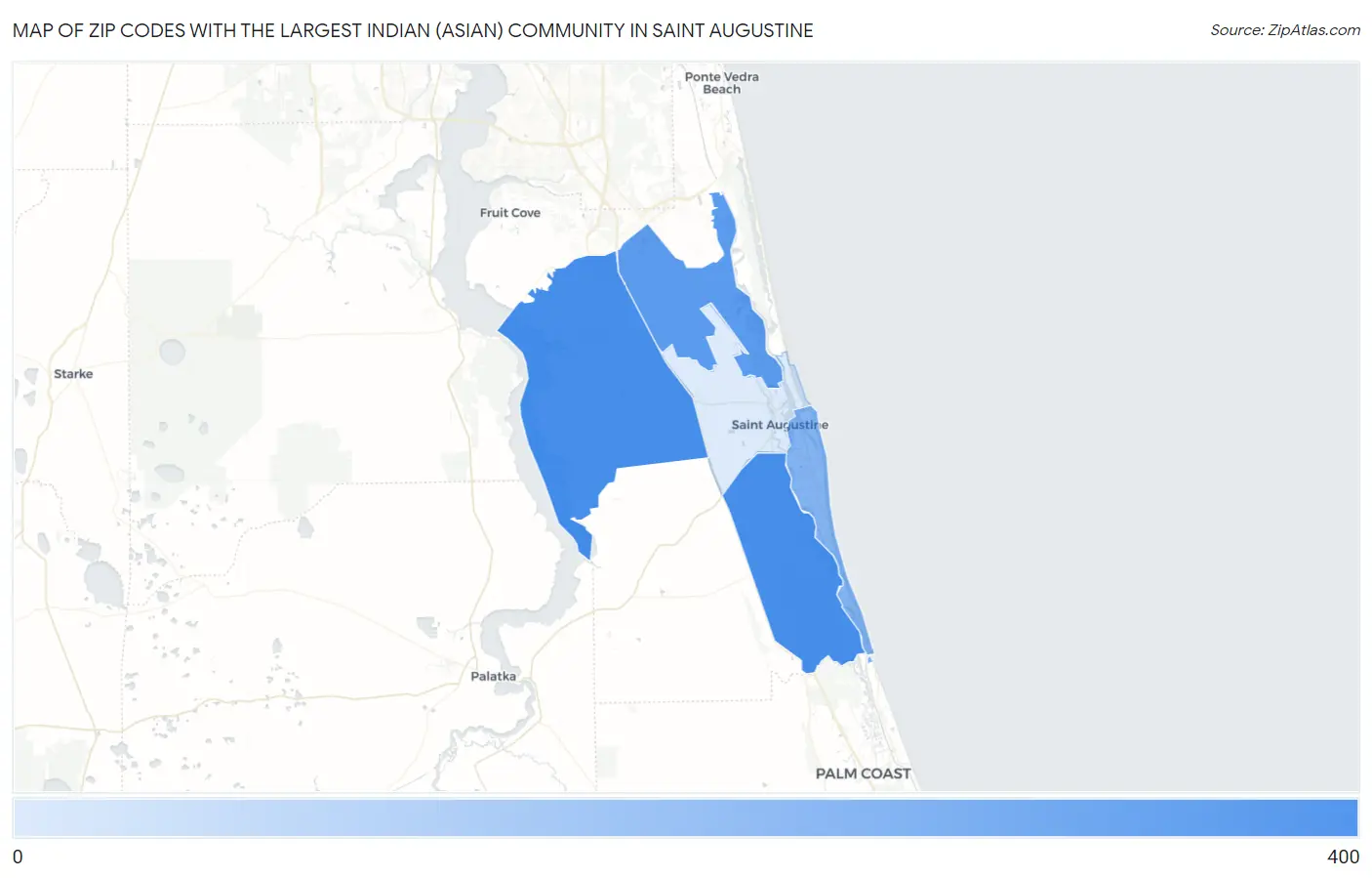 Zip Codes with the Largest Indian (Asian) Community in Saint Augustine Map
