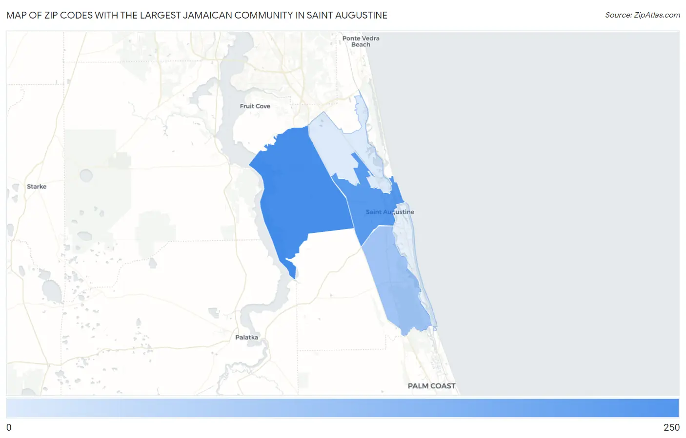 Zip Codes with the Largest Jamaican Community in Saint Augustine Map