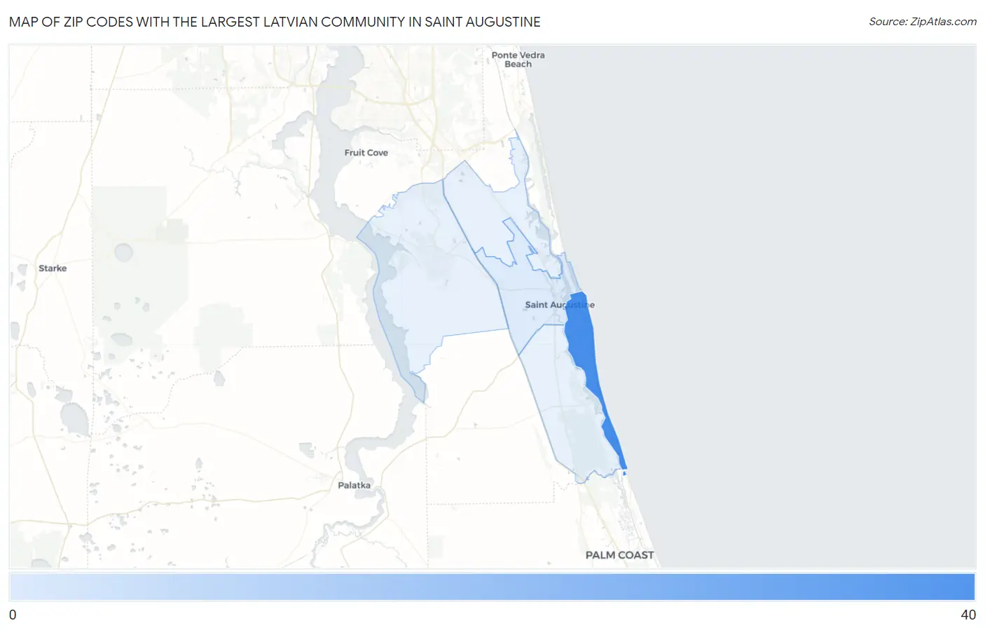 Zip Codes with the Largest Latvian Community in Saint Augustine Map