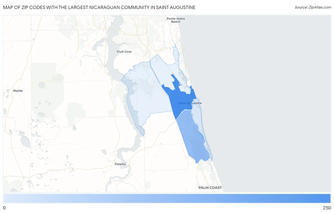 Zip Codes with the Largest Nicaraguan Community in Saint Augustine Map
