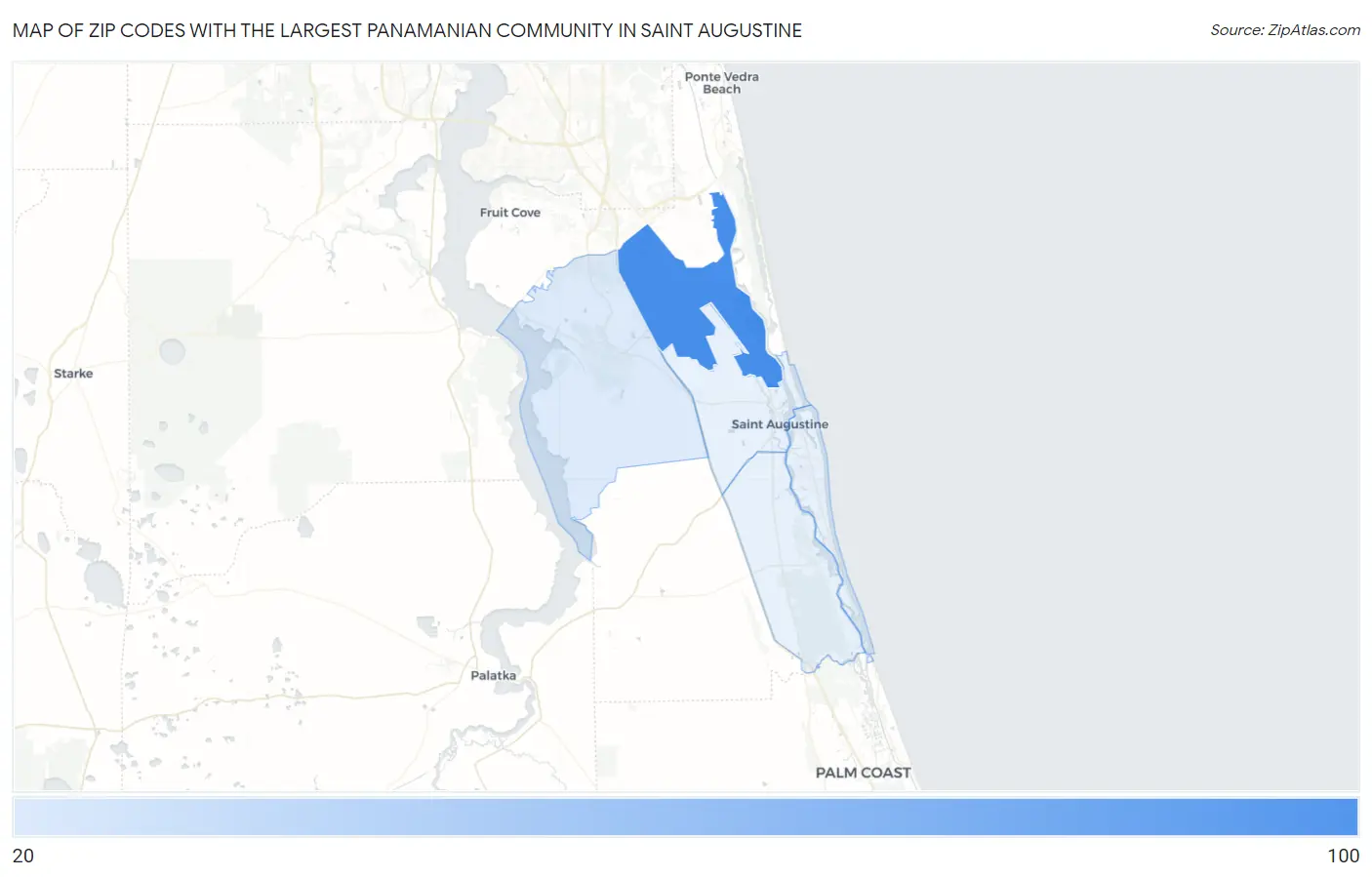 Zip Codes with the Largest Panamanian Community in Saint Augustine Map