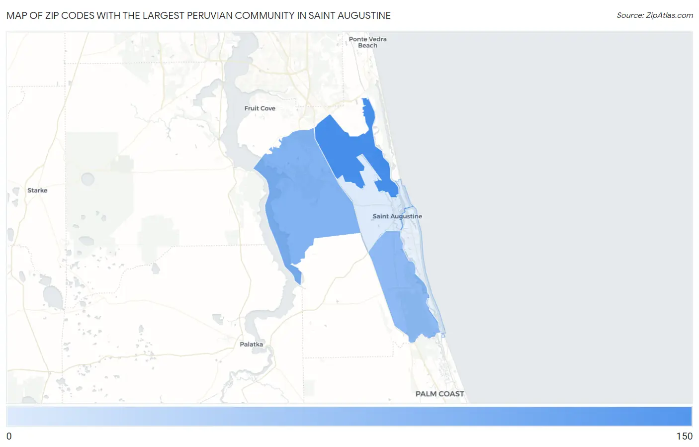 Zip Codes with the Largest Peruvian Community in Saint Augustine Map