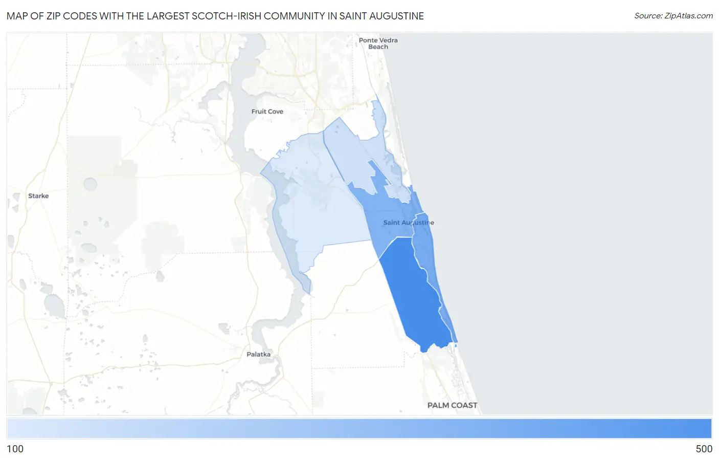 Zip Codes with the Largest Scotch-Irish Community in Saint Augustine Map