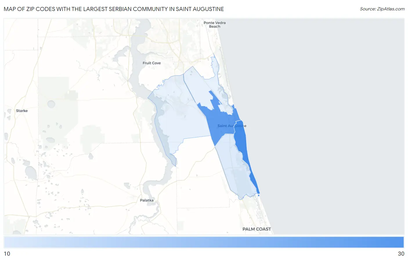 Zip Codes with the Largest Serbian Community in Saint Augustine Map