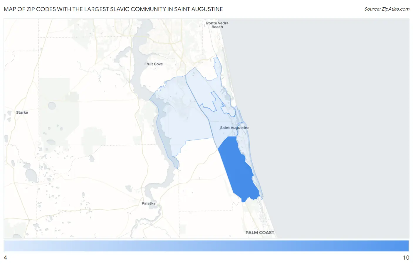 Zip Codes with the Largest Slavic Community in Saint Augustine Map