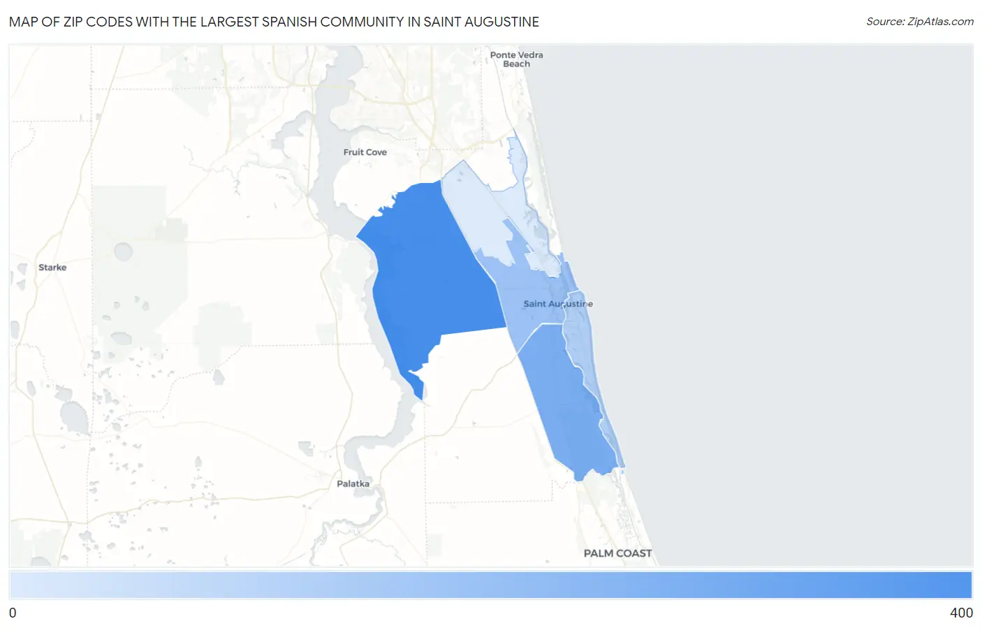 Zip Codes with the Largest Spanish Community in Saint Augustine Map