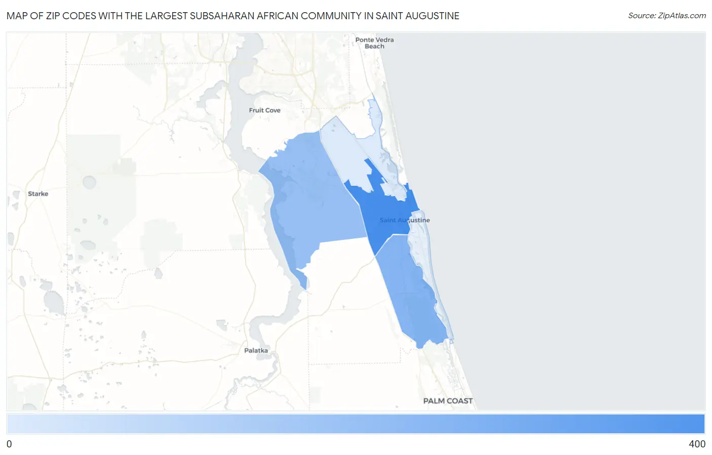 Zip Codes with the Largest Subsaharan African Community in Saint Augustine Map