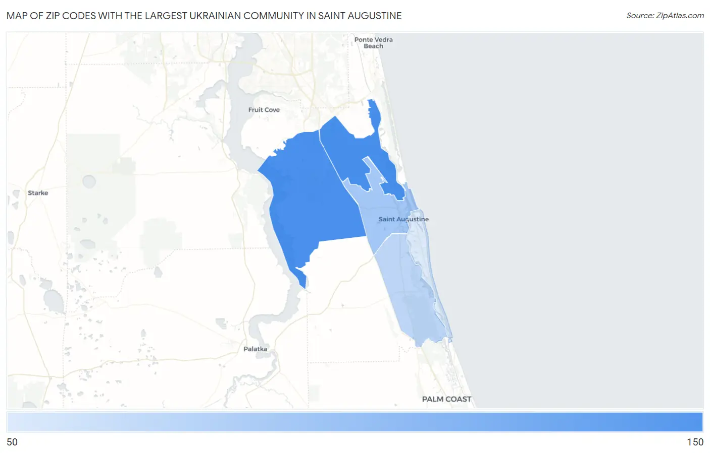 Zip Codes with the Largest Ukrainian Community in Saint Augustine Map