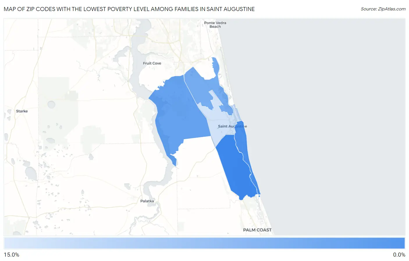 Zip Codes with the Lowest Poverty Level Among Families in Saint Augustine Map