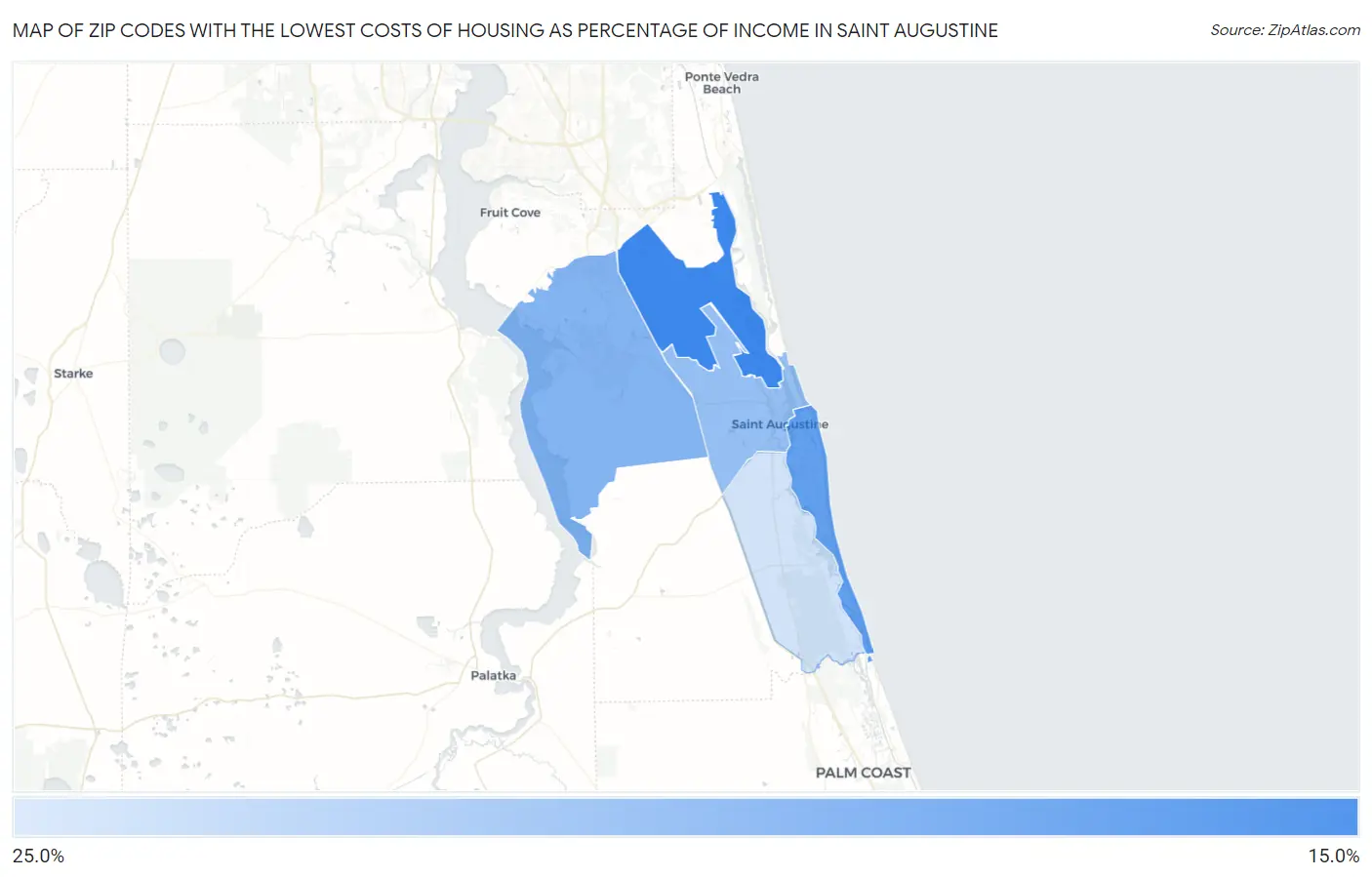 Zip Codes with the Lowest Costs of Housing as Percentage of Income in Saint Augustine Map