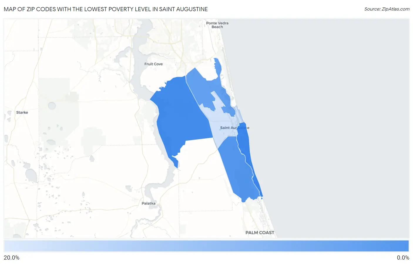 Zip Codes with the Lowest Poverty Level in Saint Augustine Map