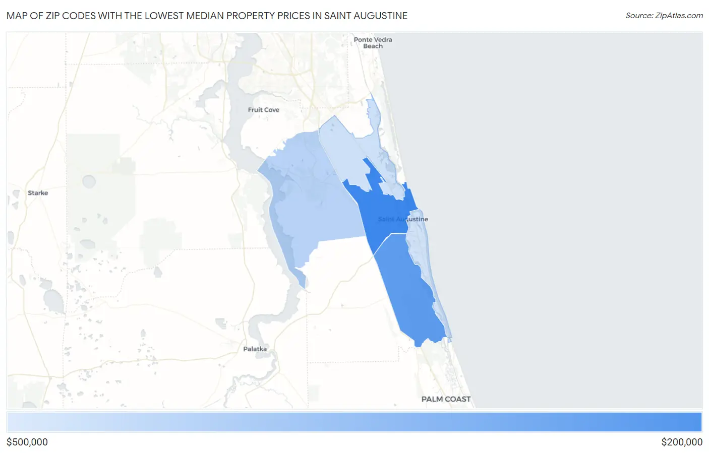 Zip Codes with the Lowest Median Property Prices in Saint Augustine Map