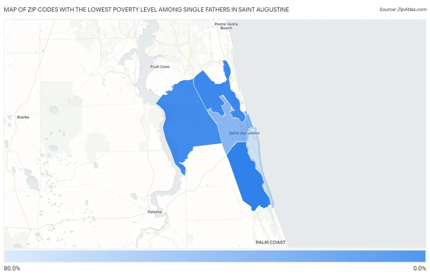 Zip Codes with the Lowest Poverty Level Among Single Fathers in Saint Augustine Map