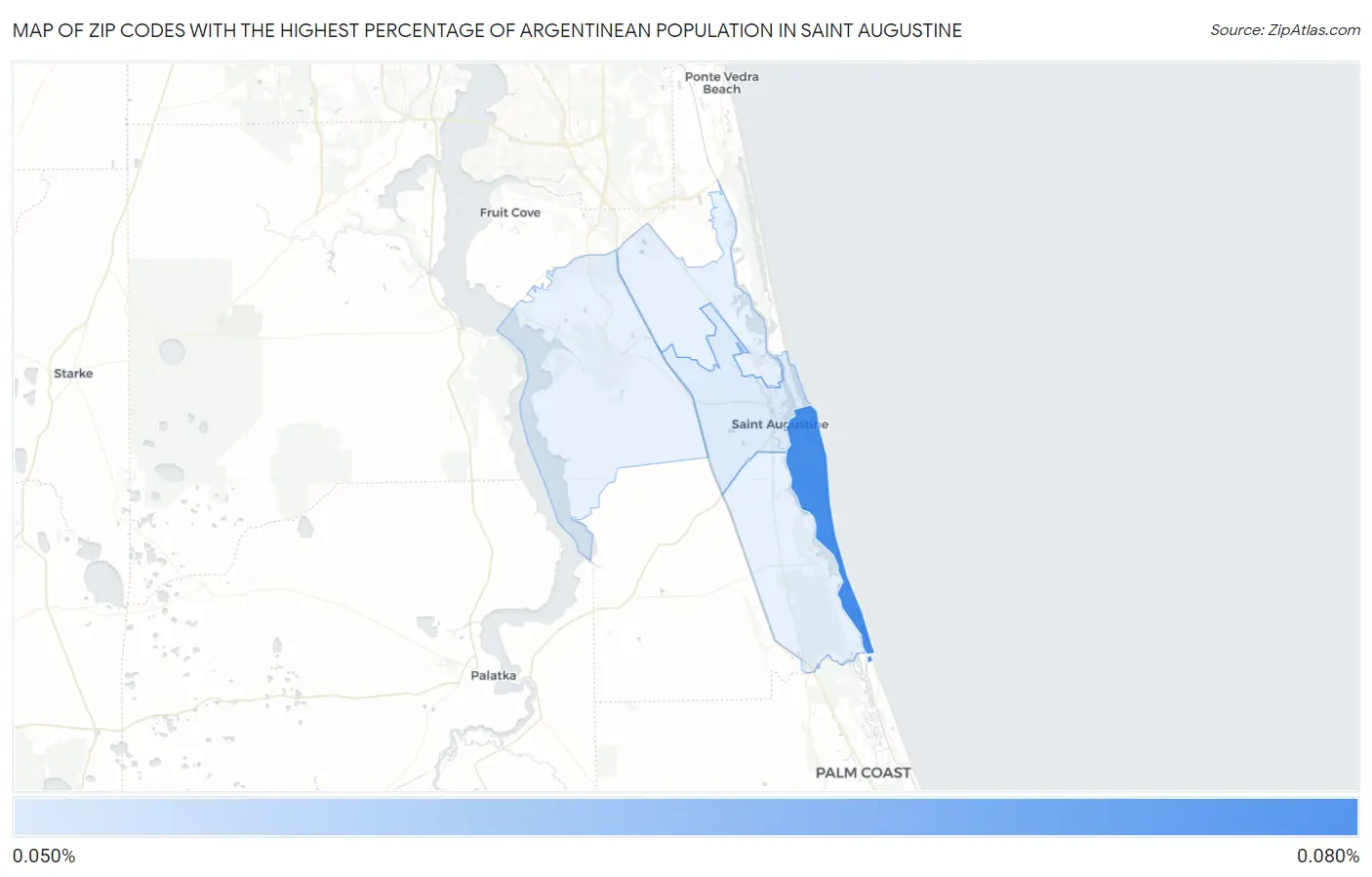 Zip Codes with the Highest Percentage of Argentinean Population in Saint Augustine Map