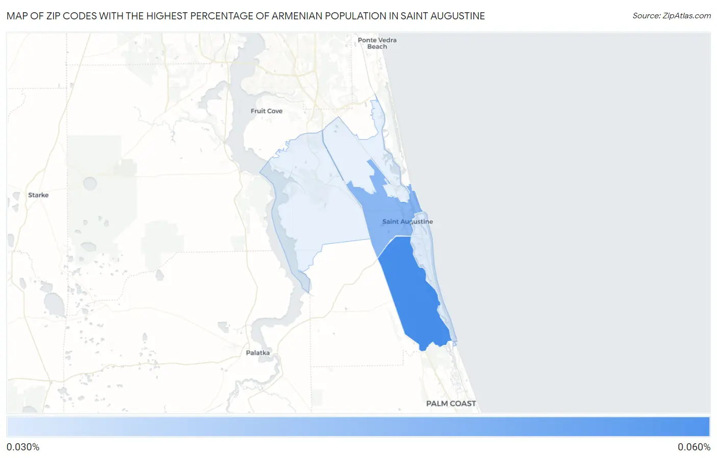 Zip Codes with the Highest Percentage of Armenian Population in Saint Augustine Map