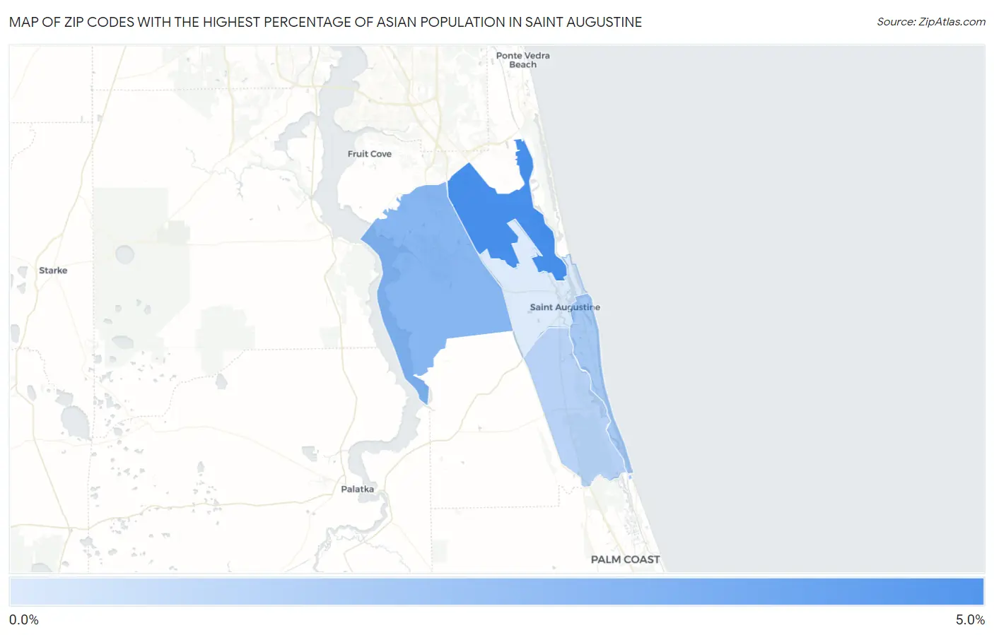 Zip Codes with the Highest Percentage of Asian Population in Saint Augustine Map