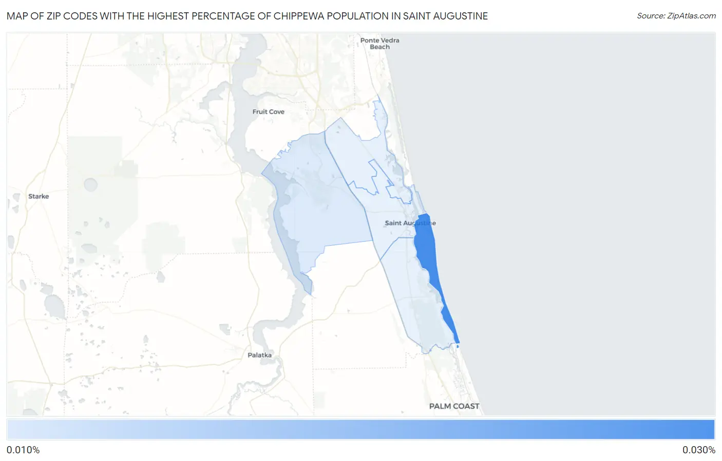Zip Codes with the Highest Percentage of Chippewa Population in Saint Augustine Map
