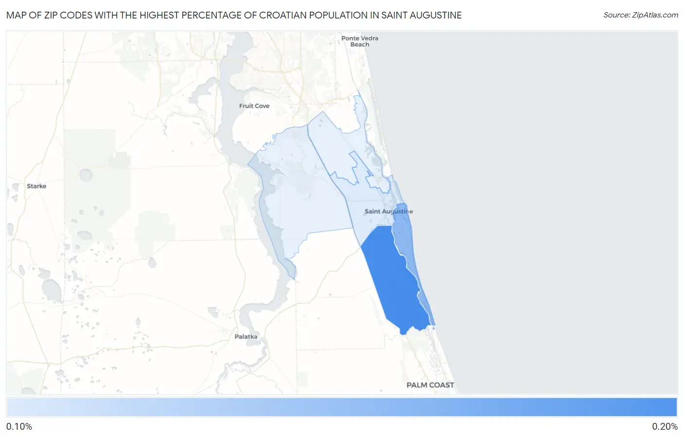 Zip Codes with the Highest Percentage of Croatian Population in Saint Augustine Map