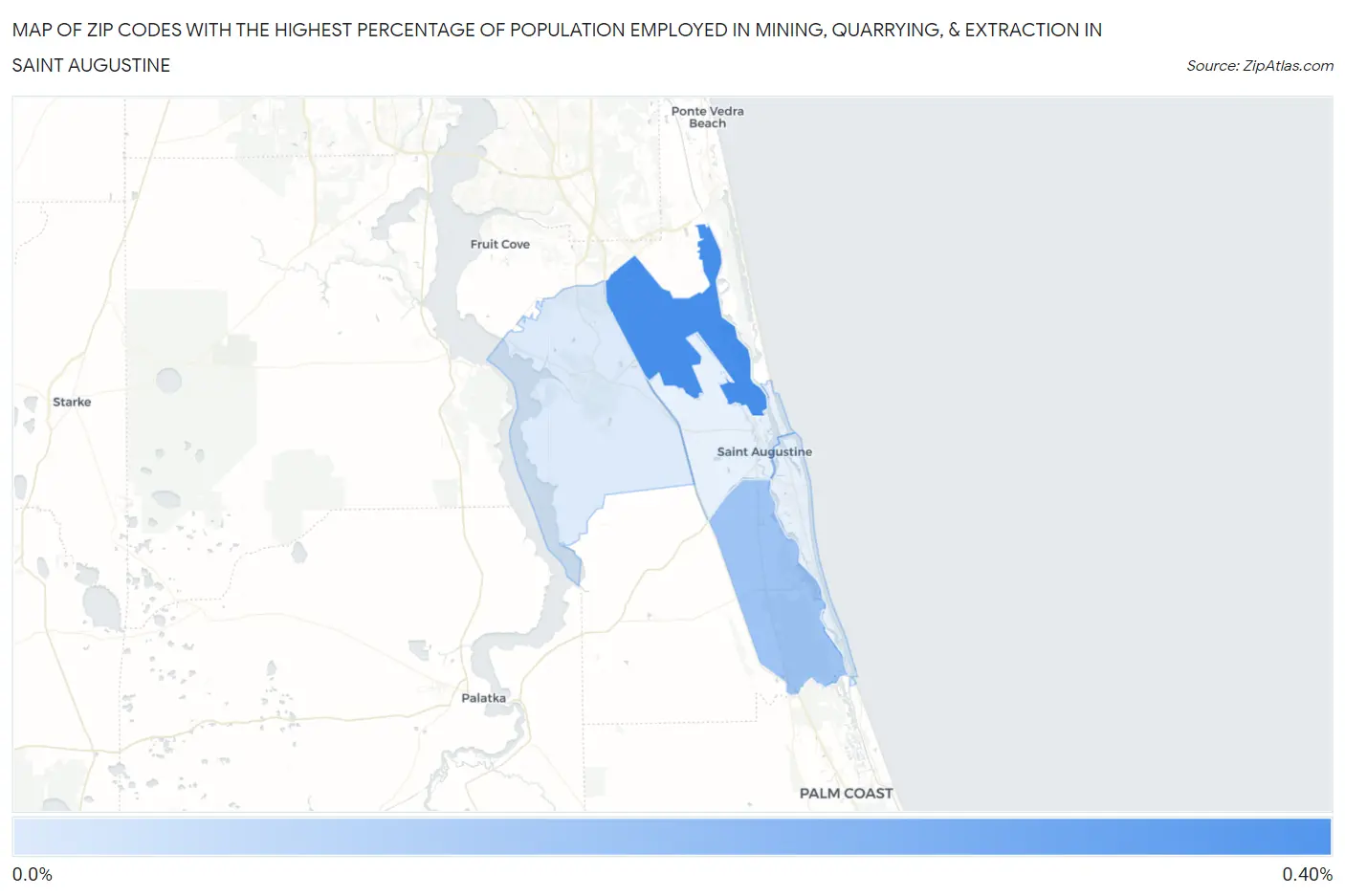 Zip Codes with the Highest Percentage of Population Employed in Mining, Quarrying, & Extraction in Saint Augustine Map