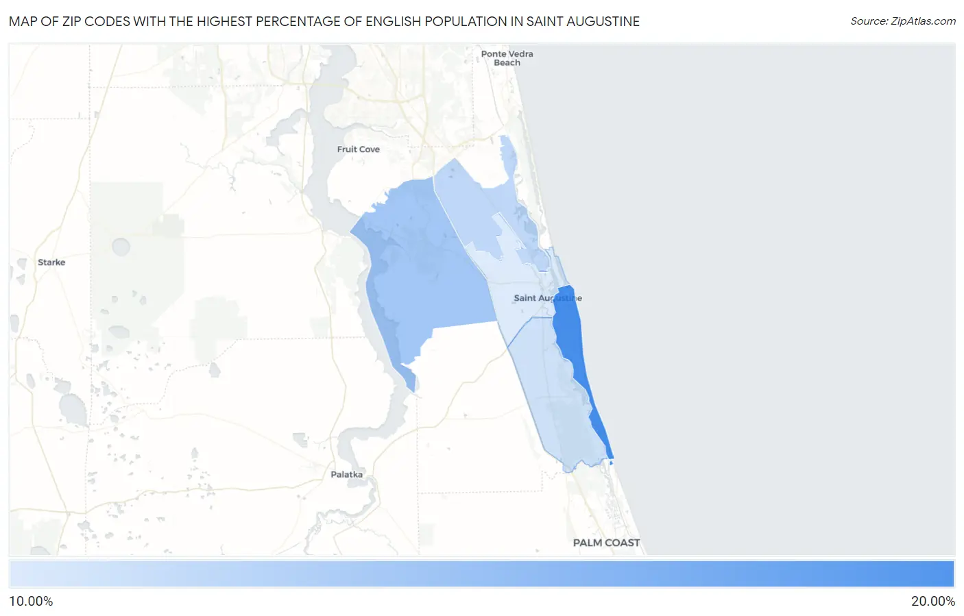 Zip Codes with the Highest Percentage of English Population in Saint Augustine Map