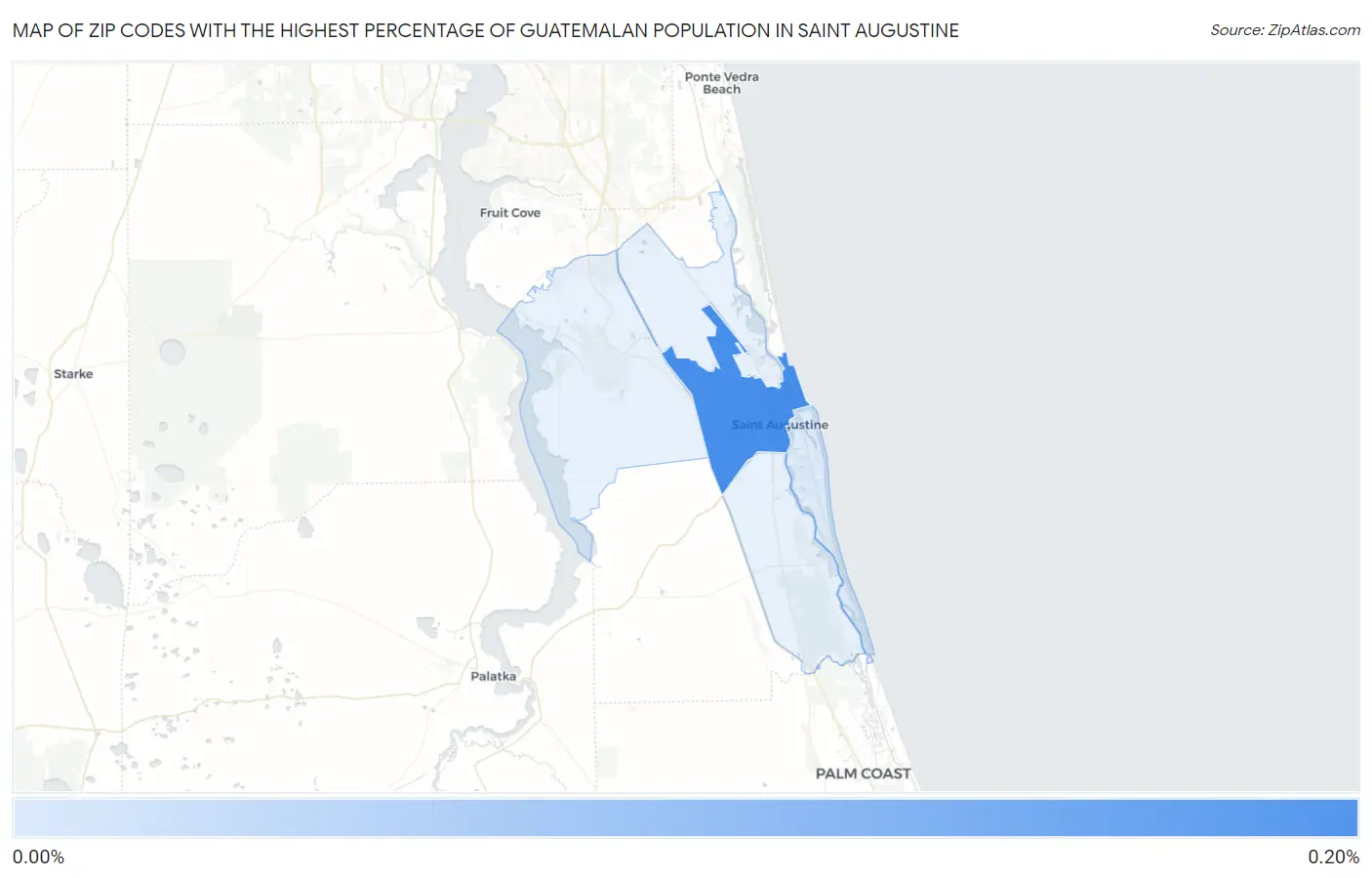 Zip Codes with the Highest Percentage of Guatemalan Population in Saint Augustine Map