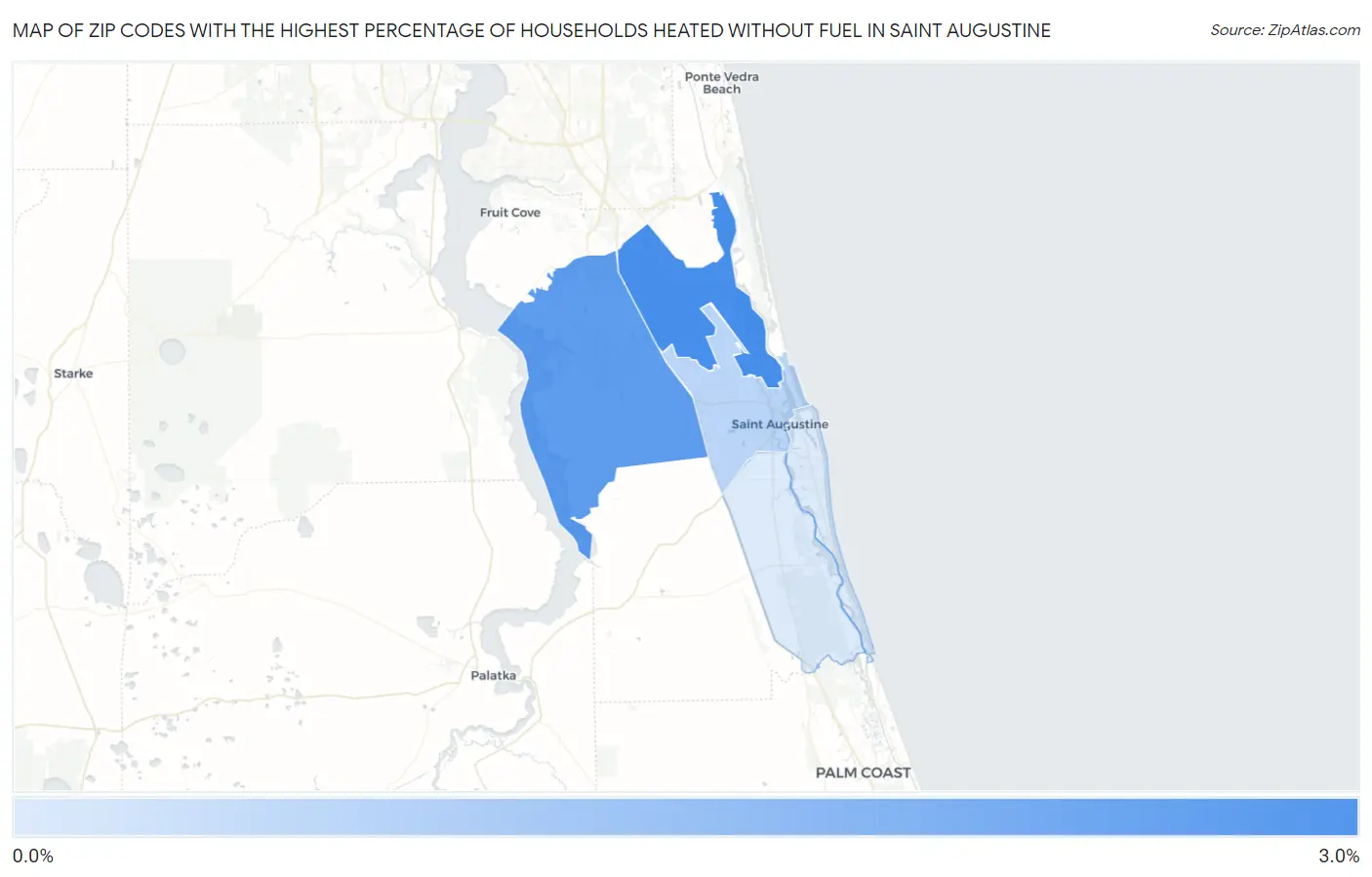 Zip Codes with the Highest Percentage of Households Heated without Fuel in Saint Augustine Map