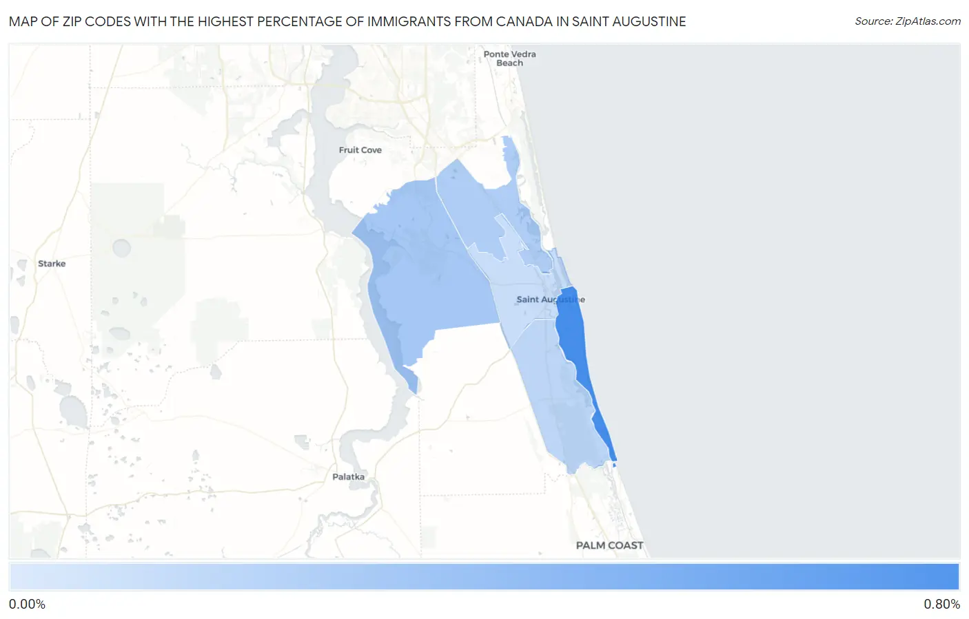 Zip Codes with the Highest Percentage of Immigrants from Canada in Saint Augustine Map