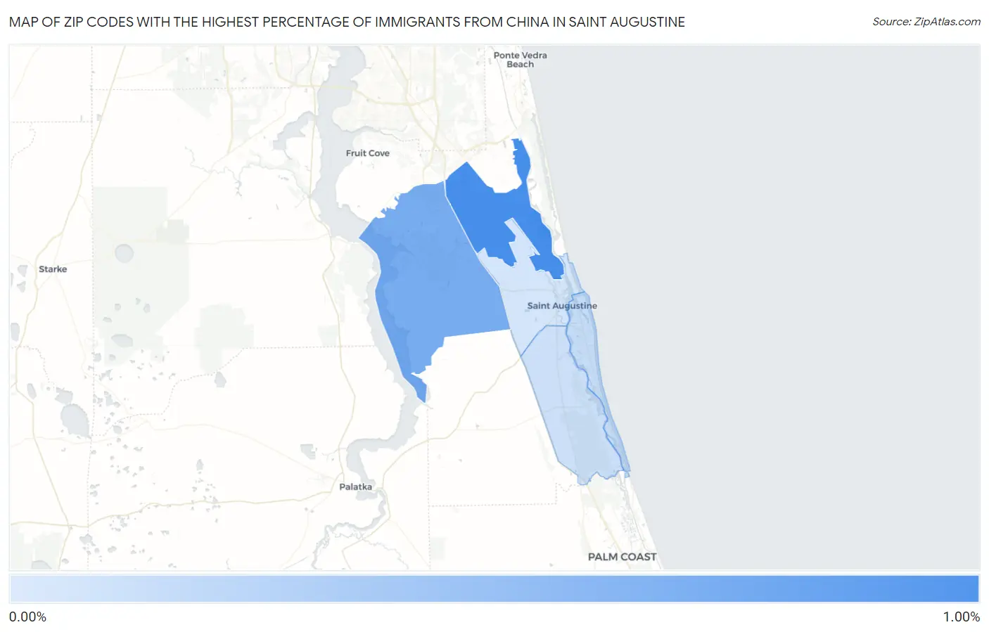 Zip Codes with the Highest Percentage of Immigrants from China in Saint Augustine Map
