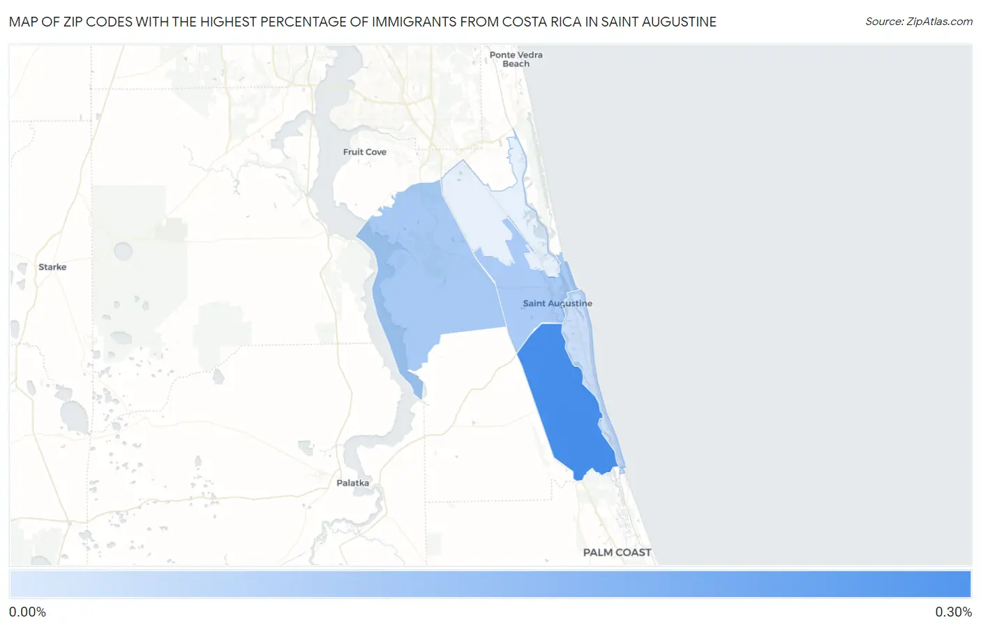 Zip Codes with the Highest Percentage of Immigrants from Costa Rica in Saint Augustine Map