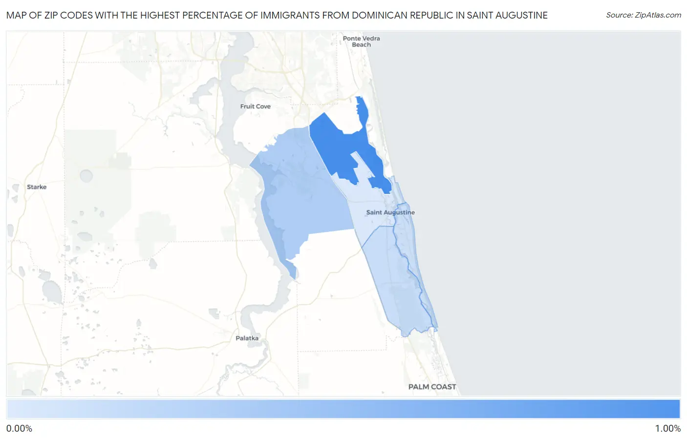 Zip Codes with the Highest Percentage of Immigrants from Dominican Republic in Saint Augustine Map