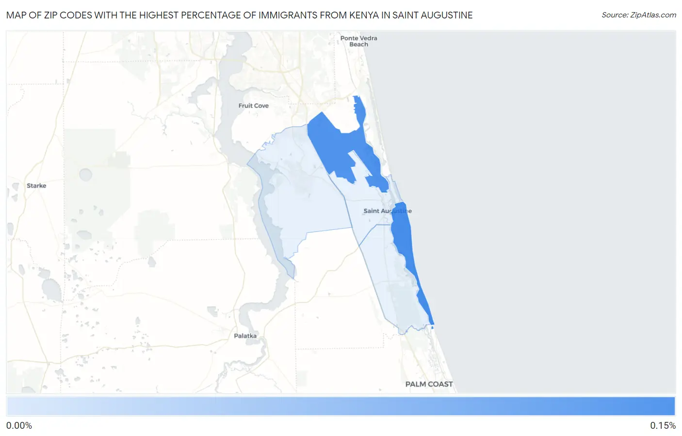 Zip Codes with the Highest Percentage of Immigrants from Kenya in Saint Augustine Map
