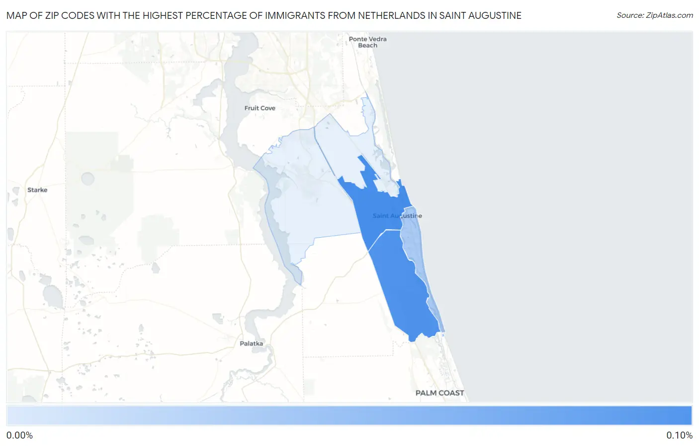 Zip Codes with the Highest Percentage of Immigrants from Netherlands in Saint Augustine Map