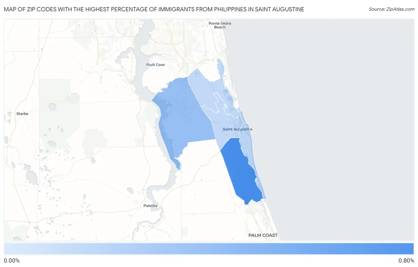 Zip Codes with the Highest Percentage of Immigrants from Philippines in Saint Augustine Map