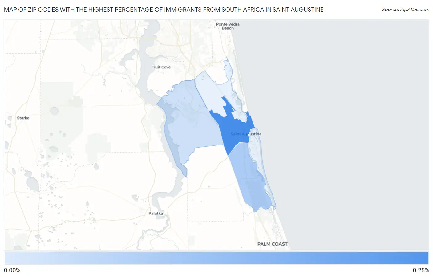 Zip Codes with the Highest Percentage of Immigrants from South Africa in Saint Augustine Map