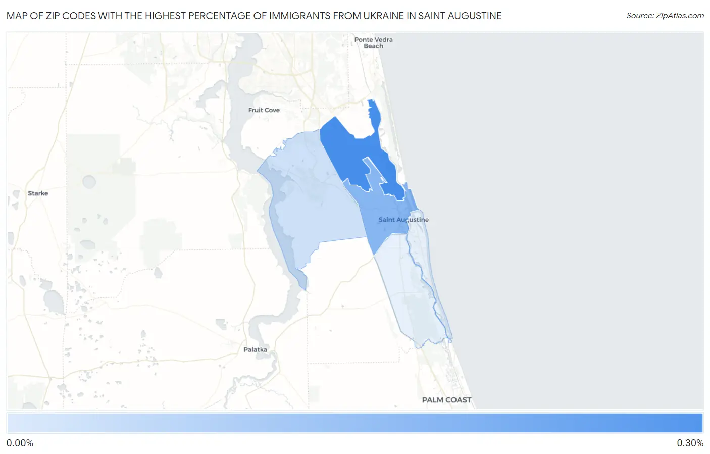 Zip Codes with the Highest Percentage of Immigrants from Ukraine in Saint Augustine Map