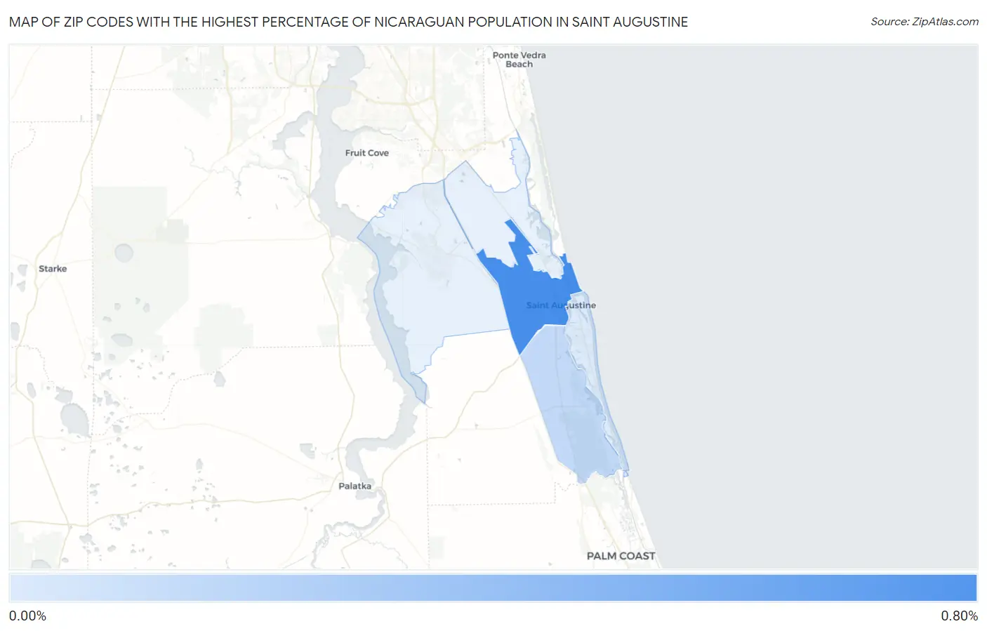 Zip Codes with the Highest Percentage of Nicaraguan Population in Saint Augustine Map