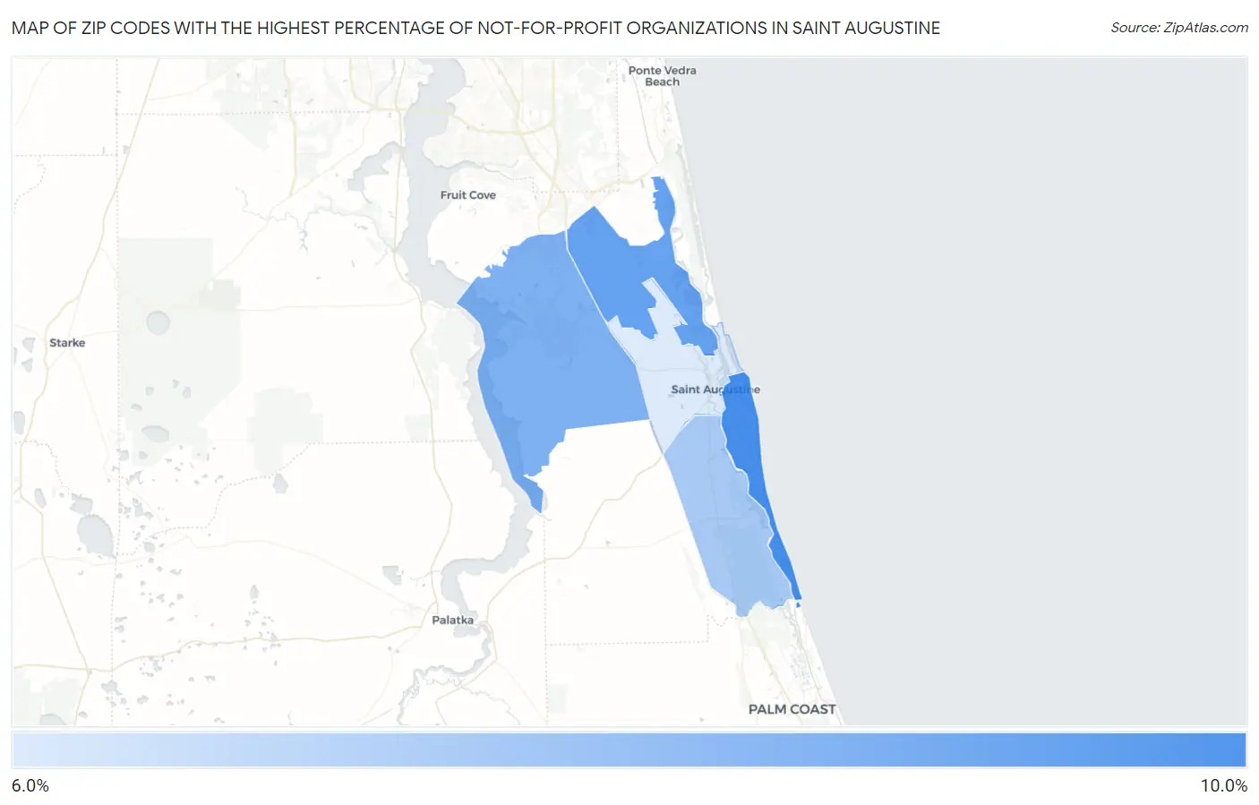 Zip Codes with the Highest Percentage of Not-for-profit Organizations in Saint Augustine Map