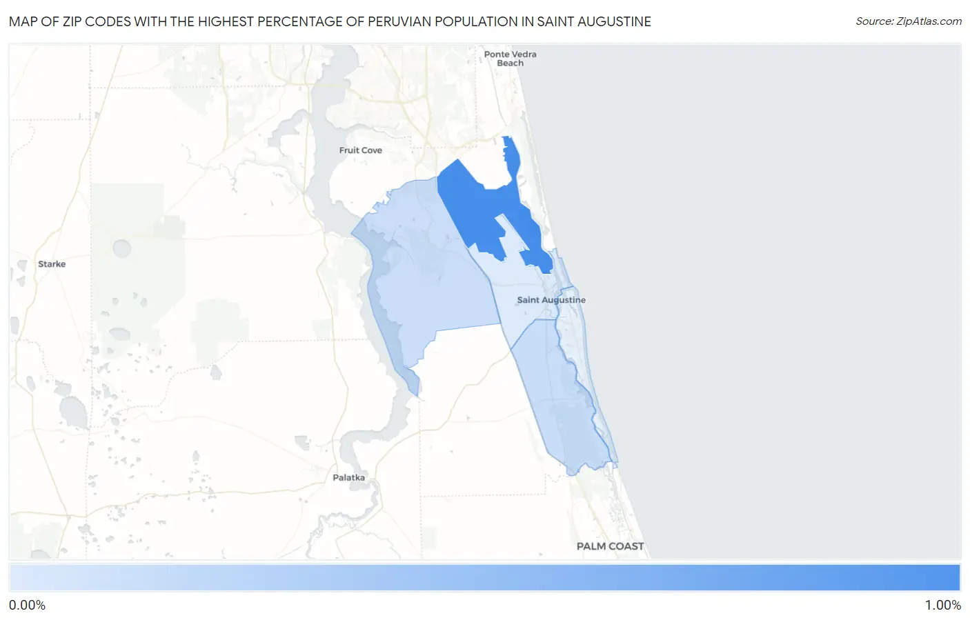Zip Codes with the Highest Percentage of Peruvian Population in Saint Augustine Map