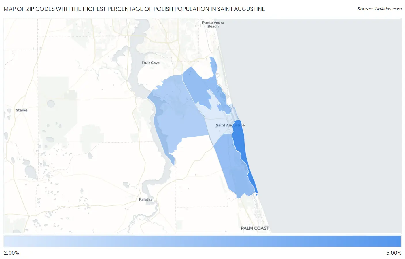 Zip Codes with the Highest Percentage of Polish Population in Saint Augustine Map