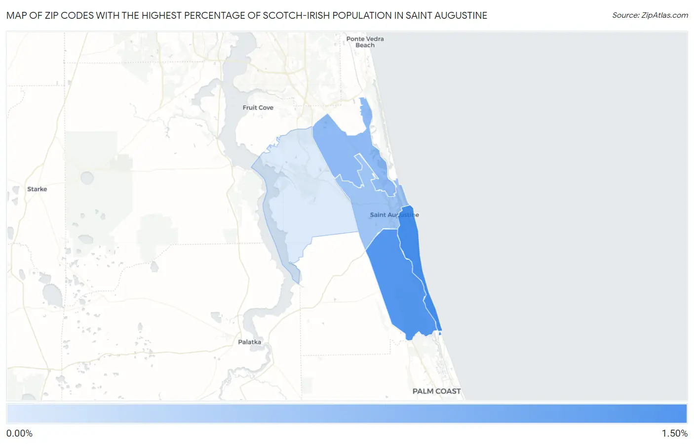 Zip Codes with the Highest Percentage of Scotch-Irish Population in Saint Augustine Map